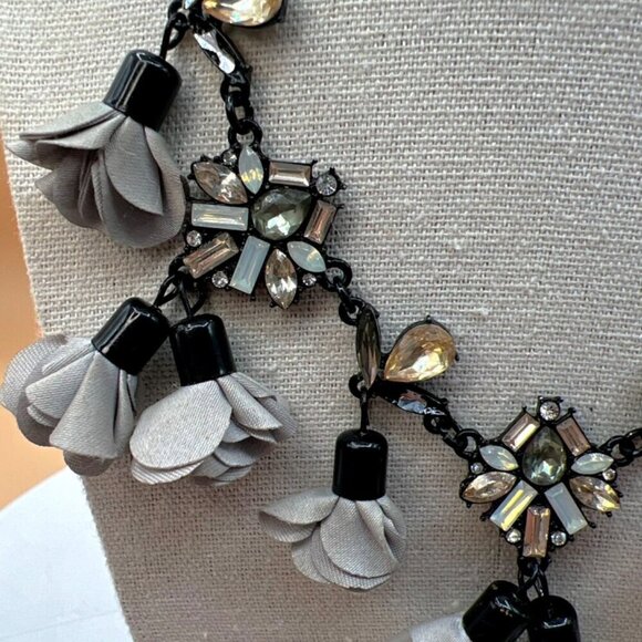 INC Statement Necklace With Fabric Flowers & Crystal Accents.  C16 - Picture 7 of 13